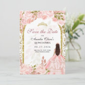 Blush Pink Floral Princess Gold Arch Quinceanera Aankondiging (Staand voorkant)