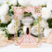 Blush Pink Floral Princess Gold Arch Quinceanera Acryl Uitnodigingen