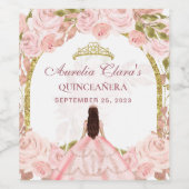 Blush Pink Floral Princess Gold Arch Quinceanera Wijn Etiket (Enkel label)