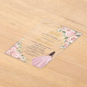 Blush Pink Floral Princess Gold Quinceanera 15 XV Acryl Uitnodigingen (Laagn)