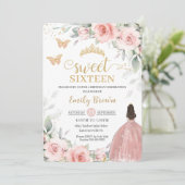 Blush Pink Floral Princess Roos Gold Sweet Sixteen Kaart (Staand voorkant)