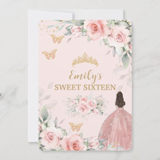 Blush Pink Floral Princess Roos Gold Sweet Sixteen Kaart (Achterkant)