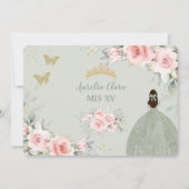 Blush Pink Floral Princess Sage Green Quinceañera Save The Date (Achterkant)