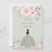 Blush Pink Floral Princess Sage Green Quinceañera Save The Date (Achterkant)