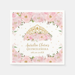Blush Pink Floral Princess Tiara Crown QUINCEAÑERA Servet
