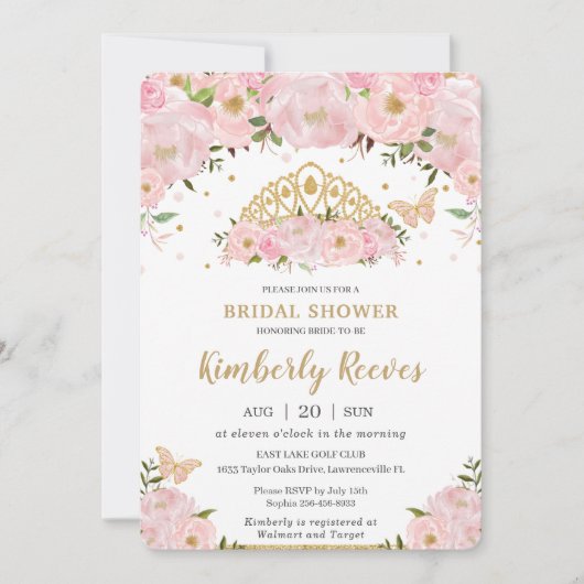 Blush Pink Floral Princess Tiara Vrijgezellenfeest Kaart (Voorkant)