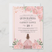 Blush Pink Floral prinses Birthday Quinceanera in Kaart (Voorkant)