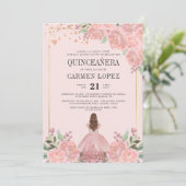Blush Pink Floral prinses Birthday Quinceanera in Kaart (Staand voorkant)