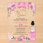 Blush Pink Floral Prinses Mis Quince Quinceañera Acryl Uitnodigingen (Voorkant)