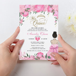 Blush Pink Floral Prinses Mis Quince Quinceañera Kaart