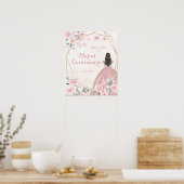 Blush Pink Floral Prinses Quinceañera Welkom Poster (Keuken)