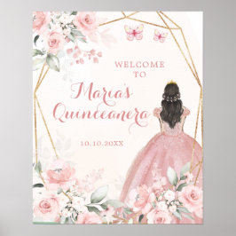 Blush Pink Floral Prinses Quinceañera Welkom Poster