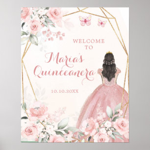 Blush Pink Floral Prinses Quinceañera Welkom Poster