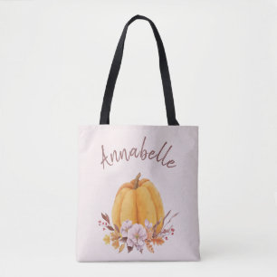 Blush Pink Floral Pumpkin Herfst Autumn Naam Tote Bag