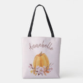 Blush Pink Floral Pumpkin Herfst Autumn Naam Tote Bag (Achterkant)