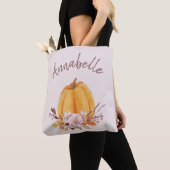 Blush Pink Floral Pumpkin Herfst Autumn Naam Tote Bag (Dichtbij)