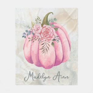 Blush Pink Floral Pumpkin Name Girls Room Fleece Deken