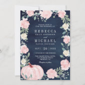 Blush Pink Floral Pumpkin QR Code Navy Weddenschap Kaart (Voorkant)