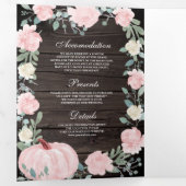 Blush Pink Floral Pumpkin QR Code Wood Weddenschap Drieluik Uitnodiging (Binnenzijde eerst)