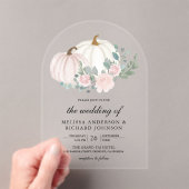 Blush Pink Floral Pumpkin Wedding Acryl Uitnodigingen (Insitu (Draagbaar))