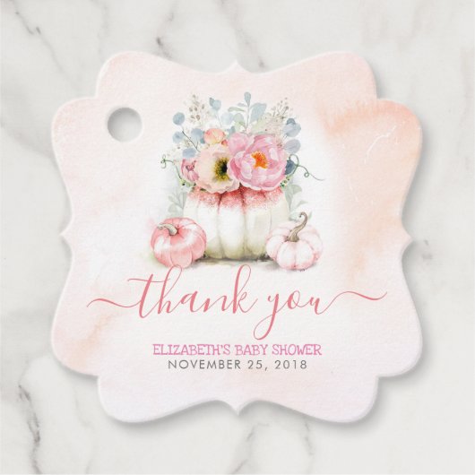 Blush Pink Floral Pumpkins Baby shower Dank u Bedankjes Labels (Voorkant)