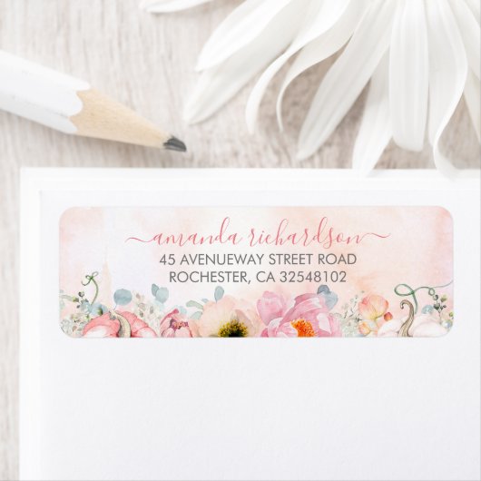 Blush Pink Floral Pumpkins Elegant Herfst Party Etiket (Insitu)