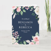 Blush Pink Floral QR Code Navy Blue Wedding (Voorkant)