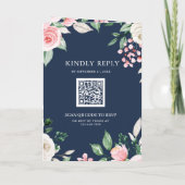Blush Pink Floral QR Code Navy Blue Wedding (Achterkant)