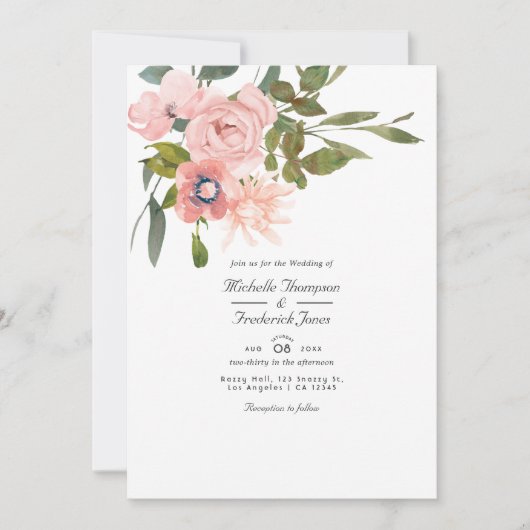 Blush Pink Floral QR Code RSVP Weddenschap Kaart (Voorkant)