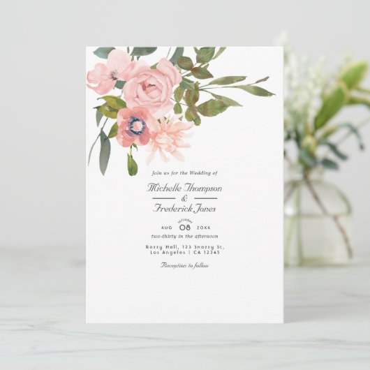 Blush Pink Floral QR Code RSVP Weddenschap Kaart (Staand voorkant)