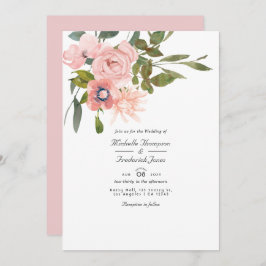 Blush Pink Floral QR Code RSVP Weddenschap Kaart