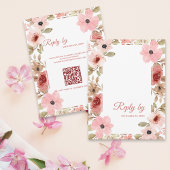 Blush Pink Floral QR Code Wedding Reply By RSVP Kaartje