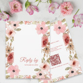 Blush Pink Floral QR Code Wedding Reply By RSVP Kaartje