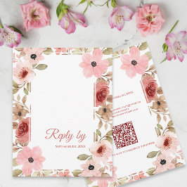 Blush Pink Floral QR Code Wedding Reply By RSVP Kaartje