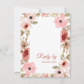 Blush Pink Floral QR Code Wedding Reply By RSVP Kaartje (Voorkant)