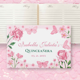 Blush Pink Floral Quinceañera 15th Birthday Gastenboek