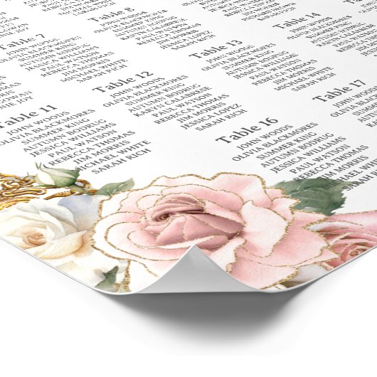  Blush Pink Floral Quinceañera 16 zitplaatsen Poster (Hoek)