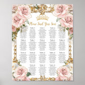  Blush Pink Floral Quinceañera 16 zitplaatsen Poster (Voorkant)