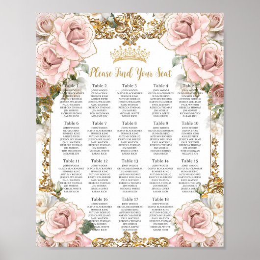  Blush Pink Floral Quinceañera 16 zitplaatsen Poster (Voorkant)