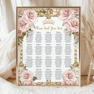 Blush Pink Floral Quinceañera 16 zitplaatsen Poster