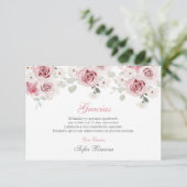Blush Pink Floral Quinceañera Bedankkaart (Staand voorkant)