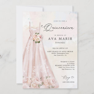 Blush Pink Floral Quinceañera Birthday Foto Kaart