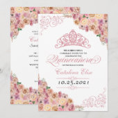 Blush Pink Floral Quinceanera Birthday Kaart (Voorkant / Achterkant)