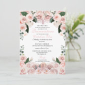 Blush Pink Floral Quinceanera Birthday Uitnodiging (Staand voorkant)