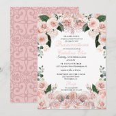 Blush Pink Floral Quinceanera Birthday Uitnodiging (Voorkant / Achterkant)