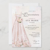 Blush Pink Floral Quinceañera Birthday Uitnodiging (Voorkant)