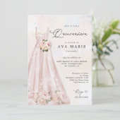 Blush Pink Floral Quinceañera Birthday Uitnodiging (Staand voorkant)