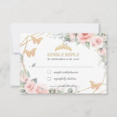 Blush Pink Floral Quinceañera Butterflies Antwoord (Voorkant)
