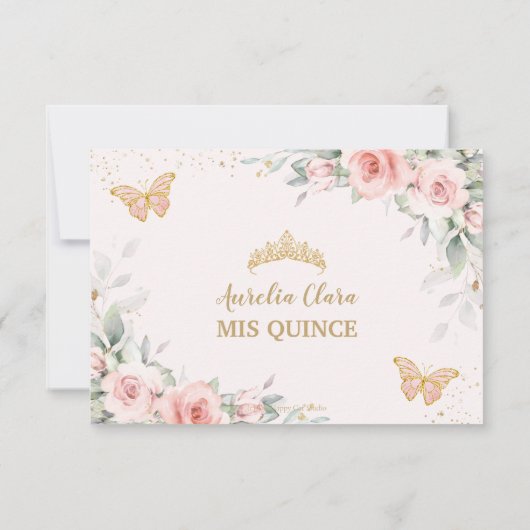 Blush Pink Floral Quinceañera Butterflies Antwoord (Achterkant)