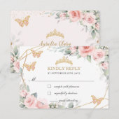 Blush Pink Floral Quinceañera Butterflies Antwoord (Voorkant / Achterkant)